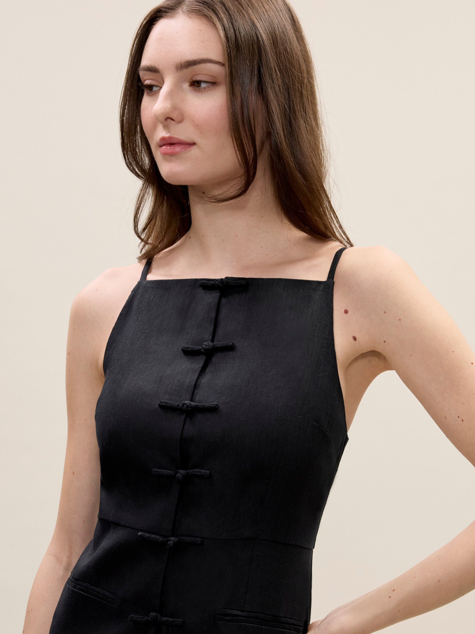  Beatrice Stretch Linen Dress in Black by Rebecca Taylor