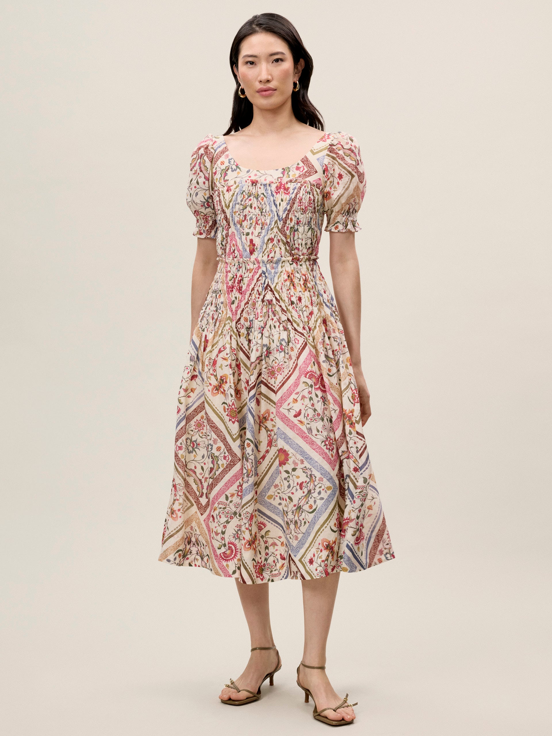  Anya Ramie Dress in Montage Floral Ivory Combo by Rebecca Taylor