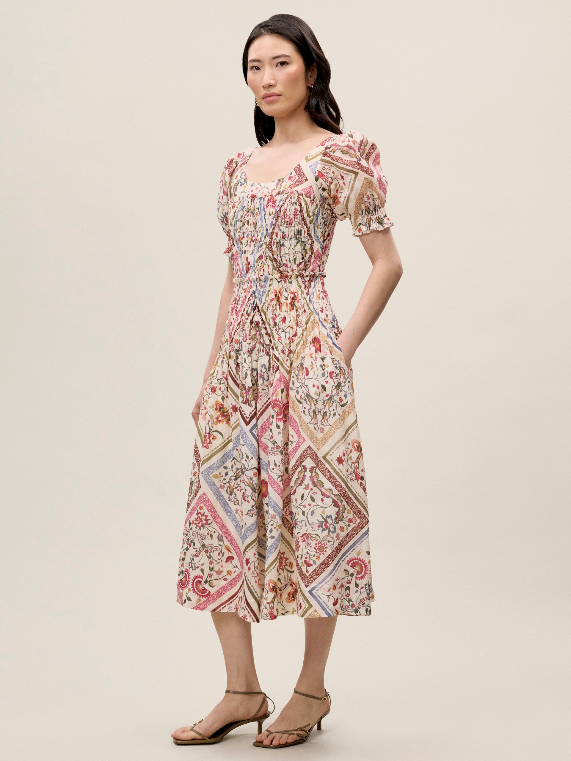  Anya Ramie Dress in Montage Floral Ivory Combo by Rebecca Taylor