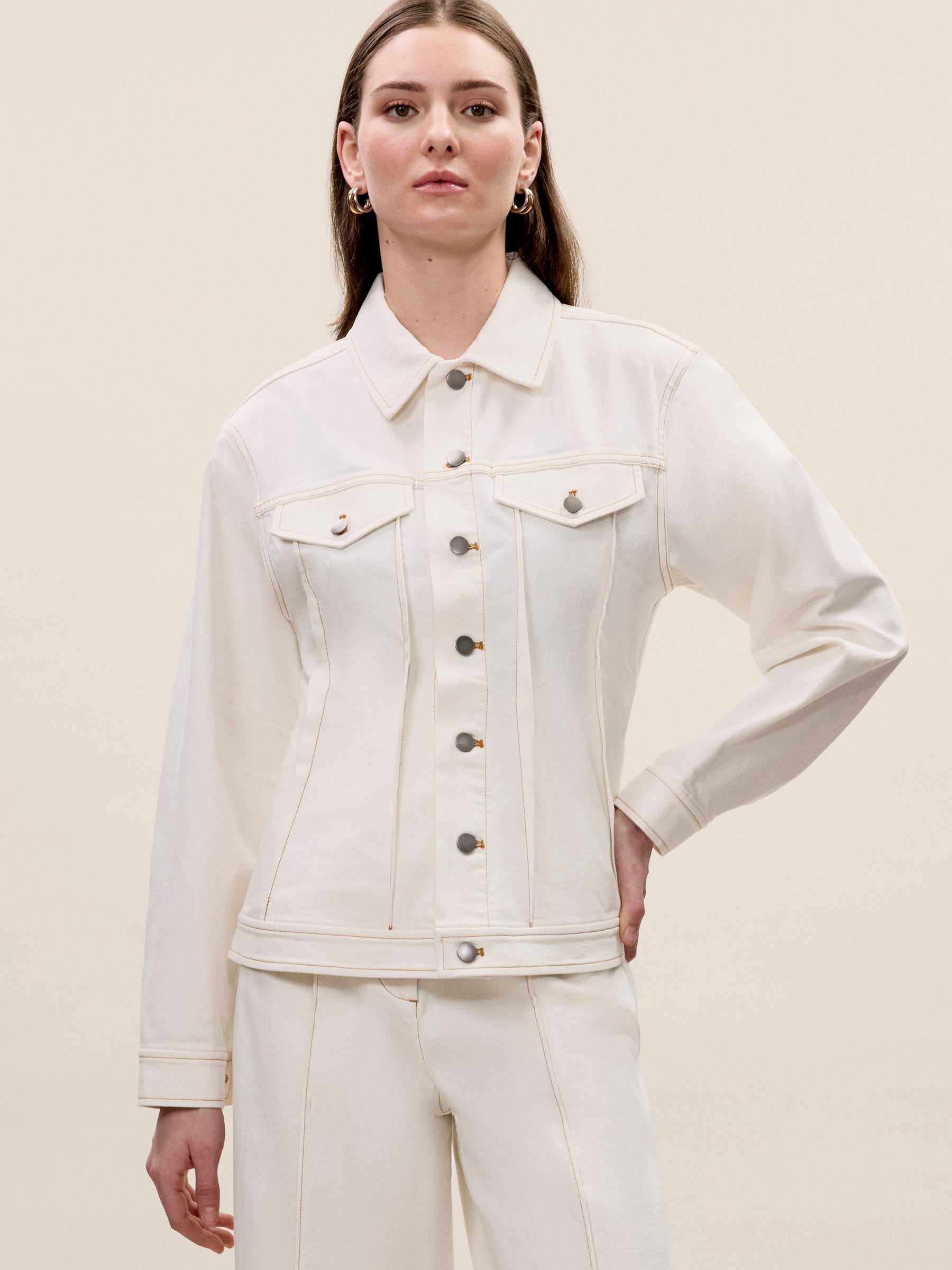  Cora Denim Jacket in Eggshell Wash by Rebecca Taylor