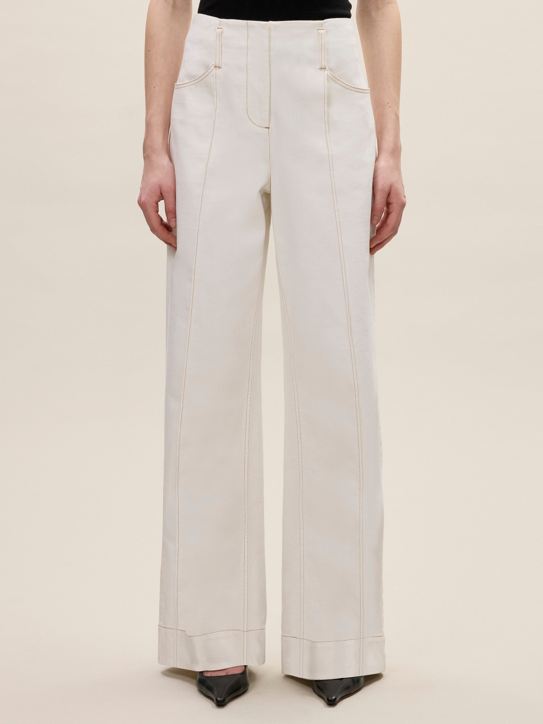  Cora Denim Pants in Eggshell Wash by Rebecca Taylor