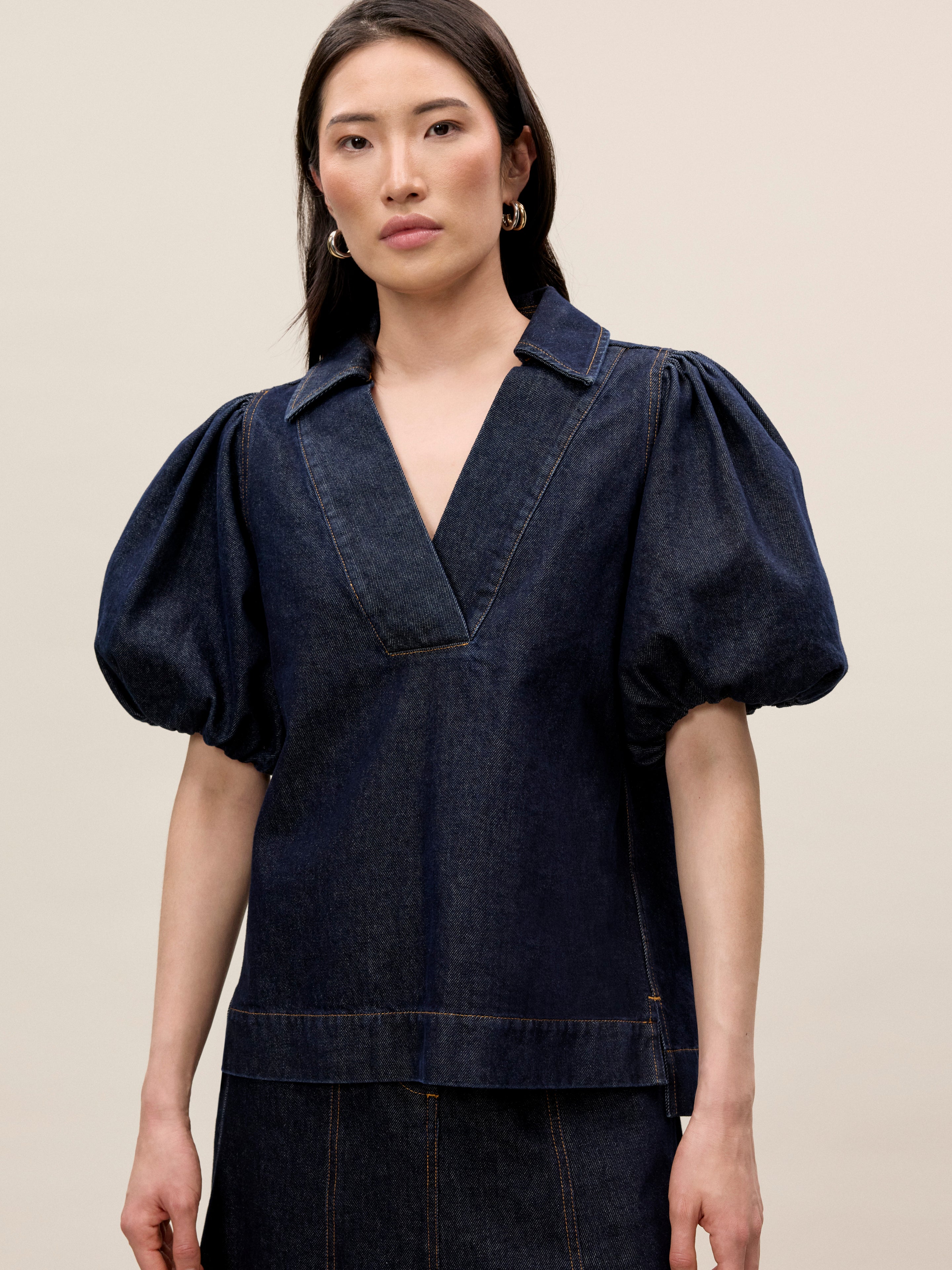  Gabrielle Denim Blouse in Deep Sea Wash by Rebecca Taylor