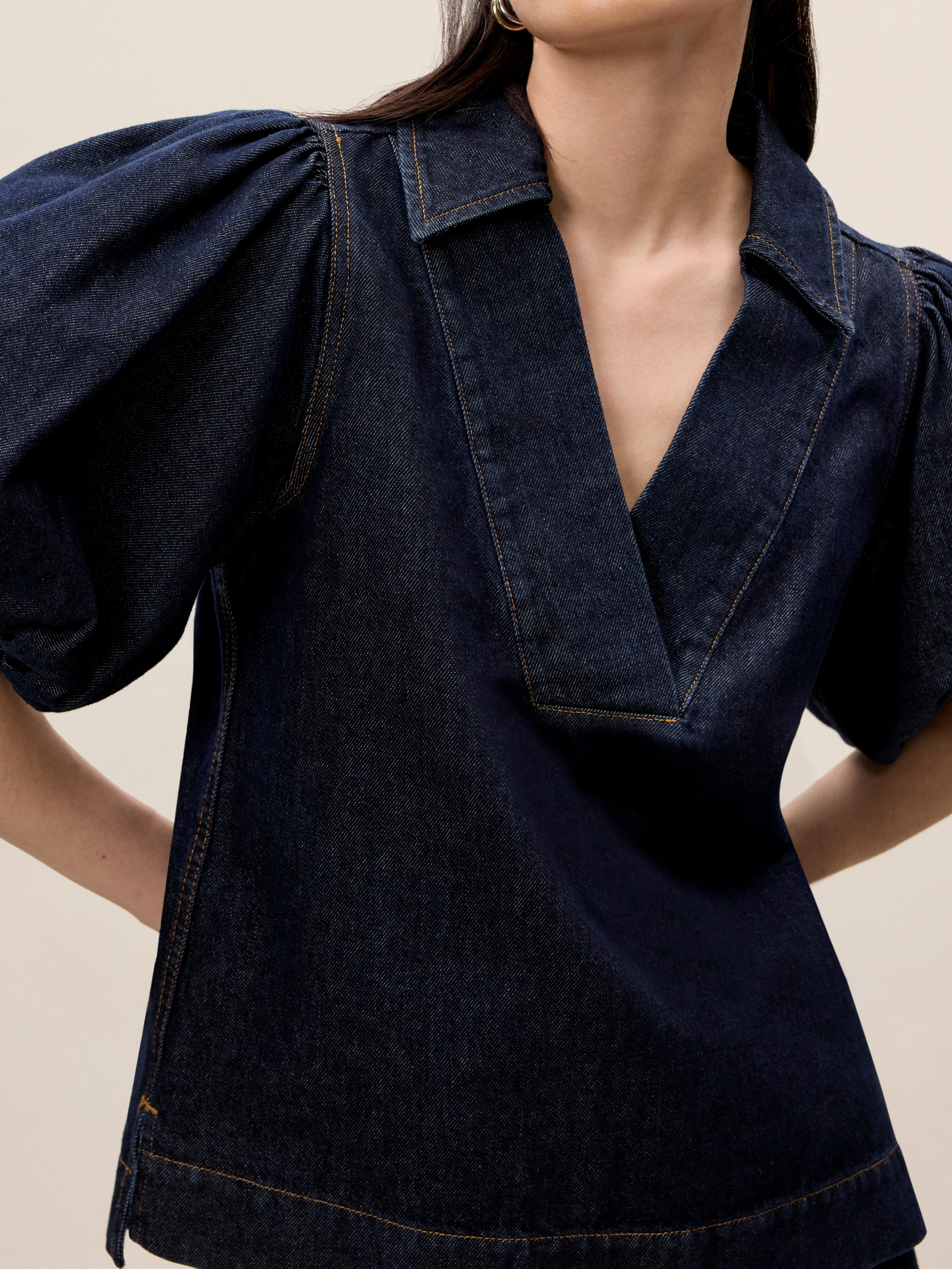  Gabrielle Denim Blouse in Deep Sea Wash by Rebecca Taylor