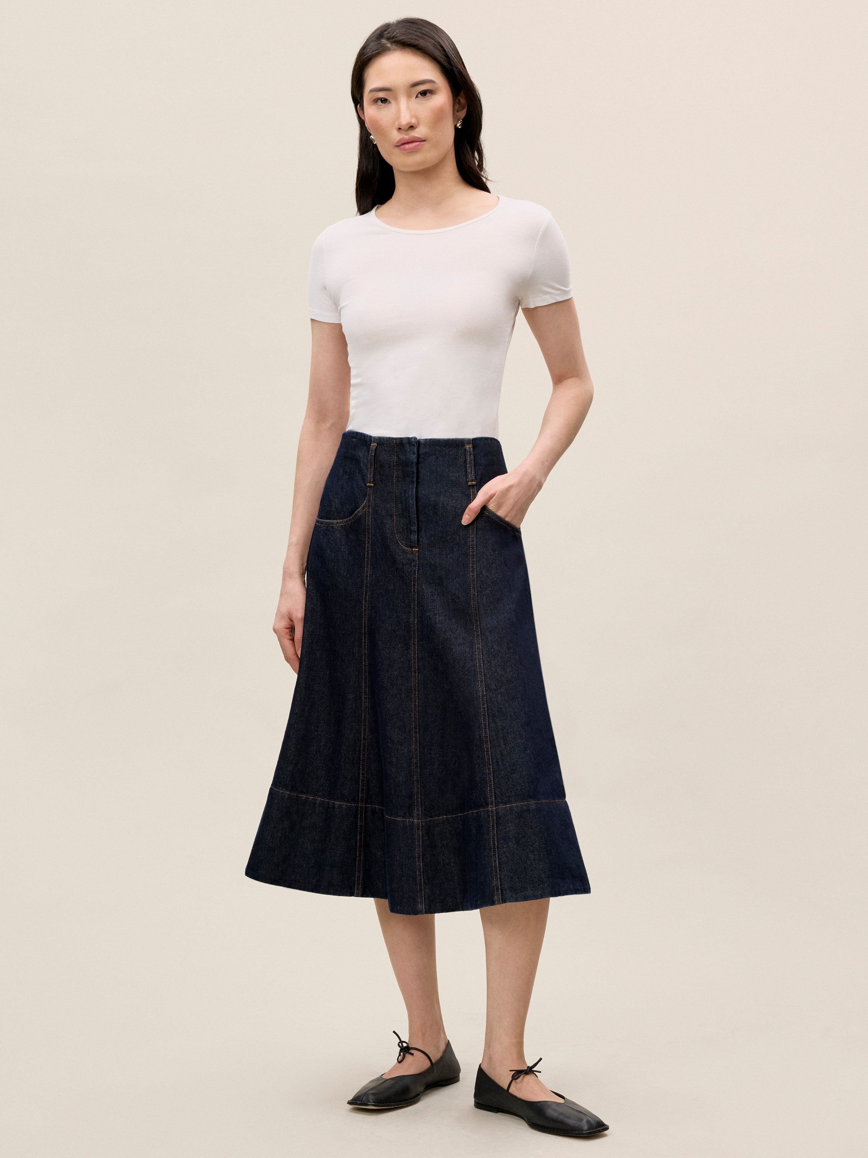  Gabrielle Denim Skirt in Deep Sea Wash by Rebecca Taylor