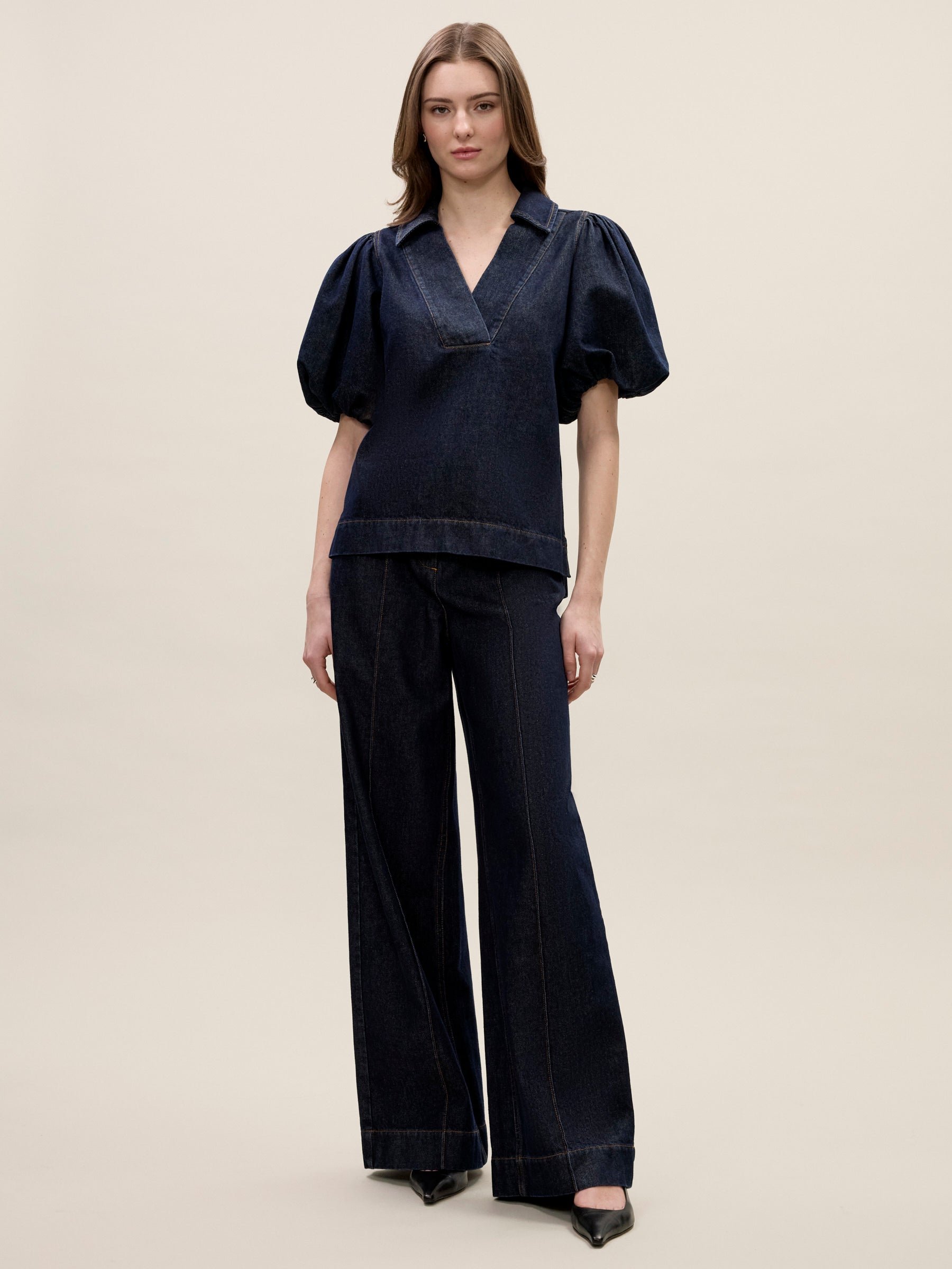  Gabrielle Denim Blouse in Deep Sea Wash by Rebecca Taylor