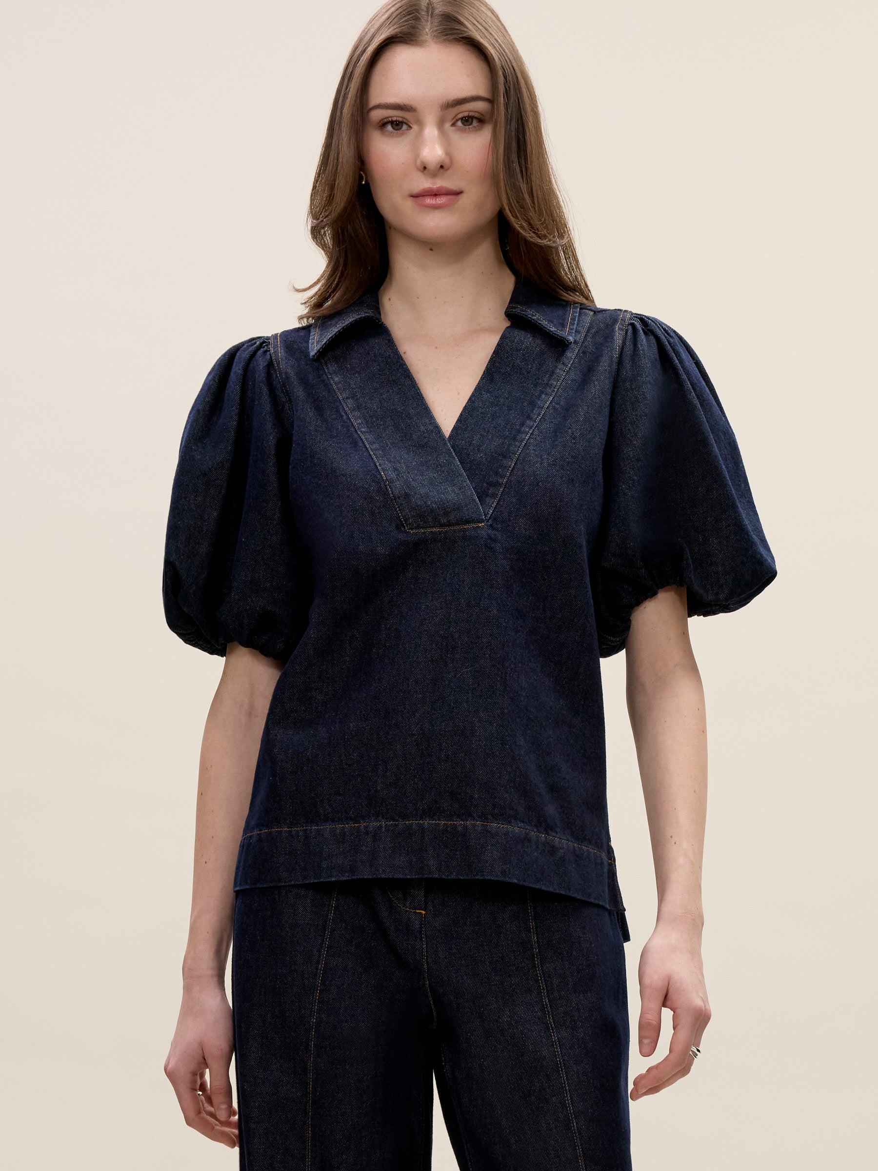  Gabrielle Denim Blouse in Deep Sea Wash by Rebecca Taylor