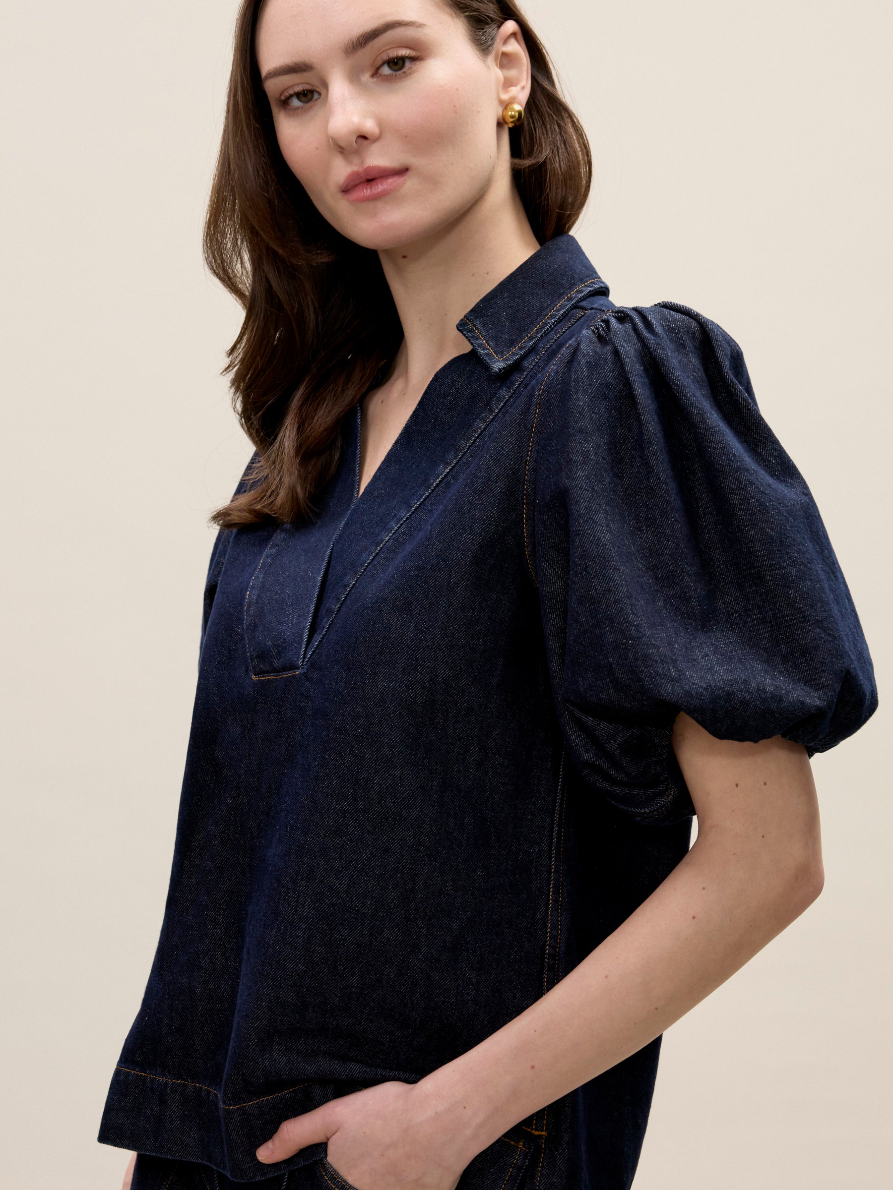  Gabrielle Denim Blouse in Deep Sea Wash by Rebecca Taylor