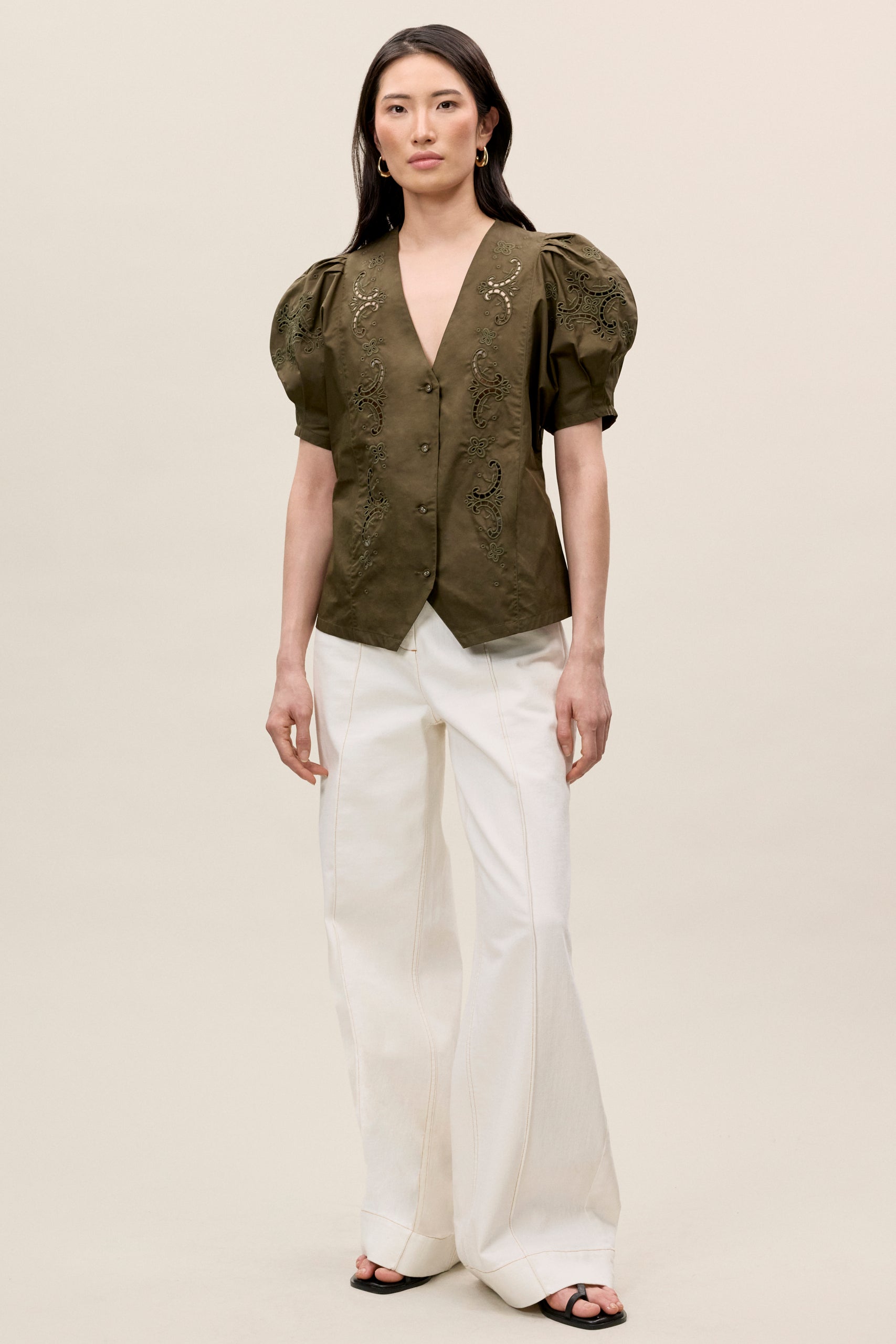  Raquel Twill Shirt in Olive by Rebecca Taylor