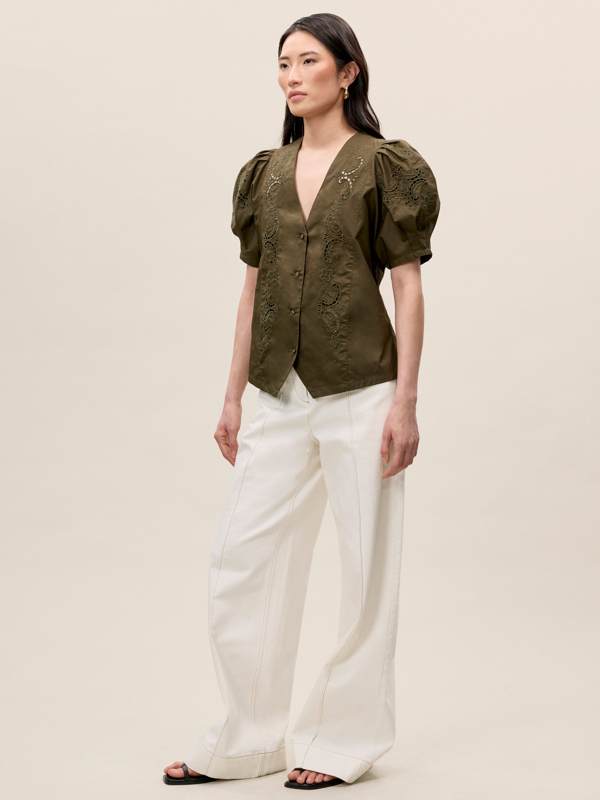  Raquel Twill Shirt in Olive by Rebecca Taylor