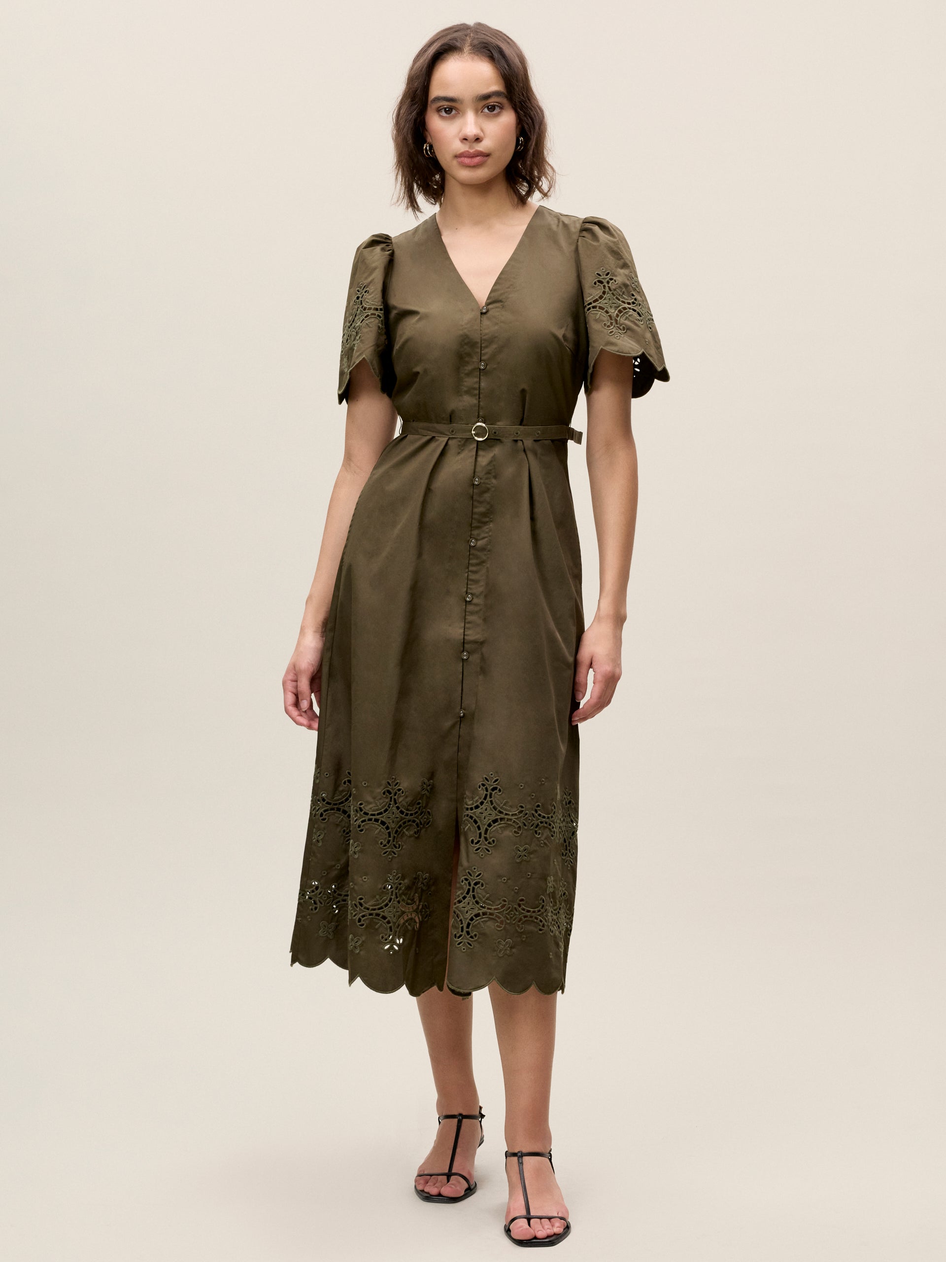  Raquel Twill Dress in Olive by Rebecca Taylor