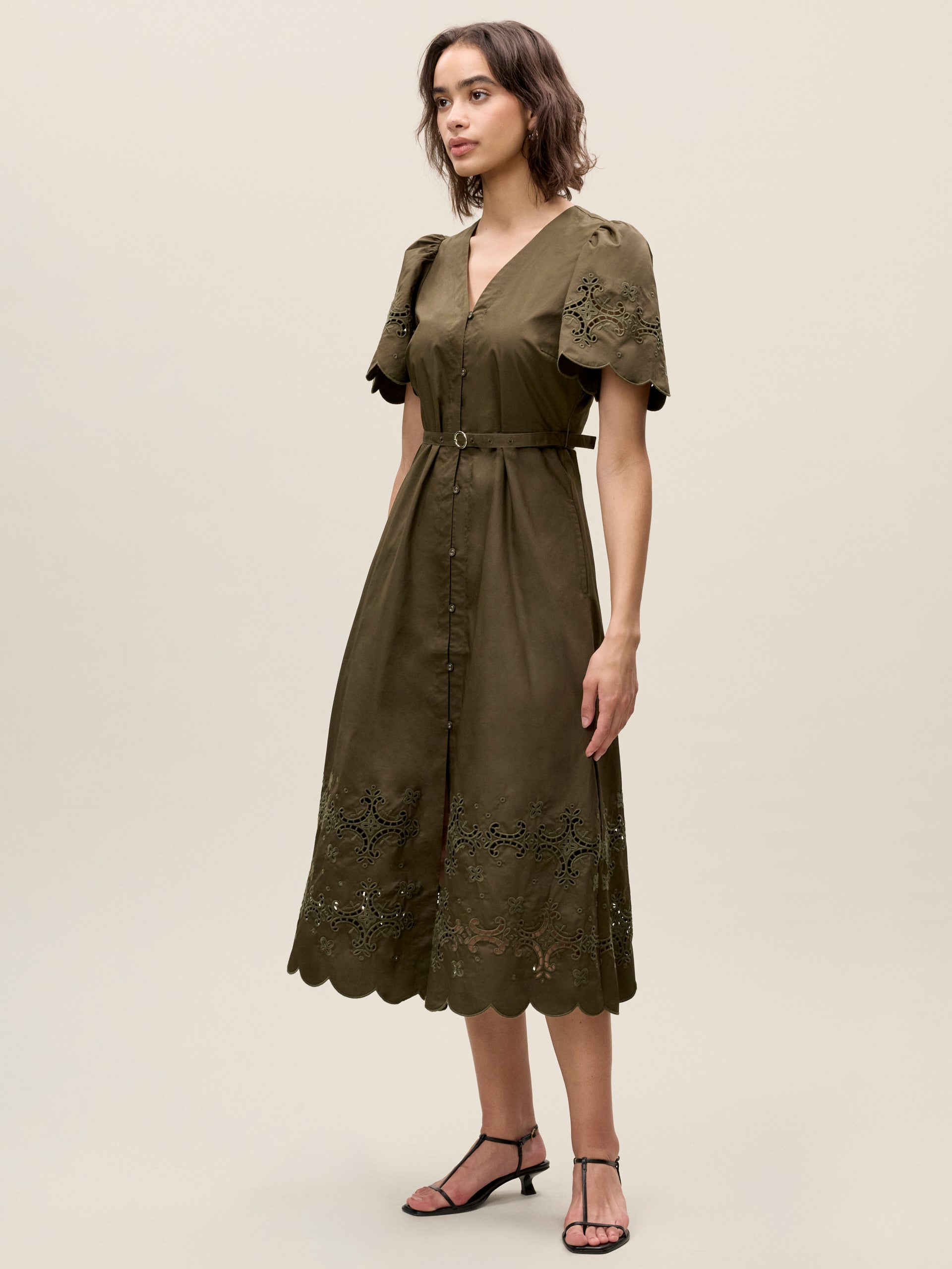  Raquel Twill Dress in Olive by Rebecca Taylor