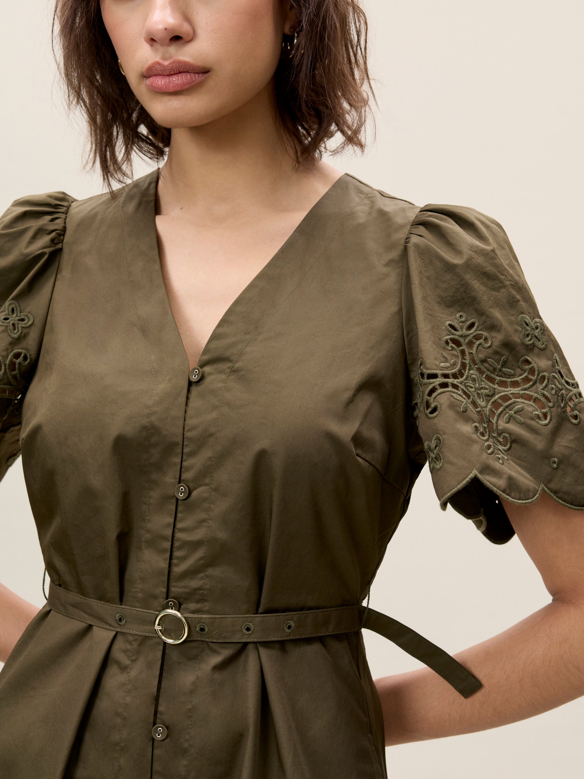  Raquel Twill Dress in Olive by Rebecca Taylor