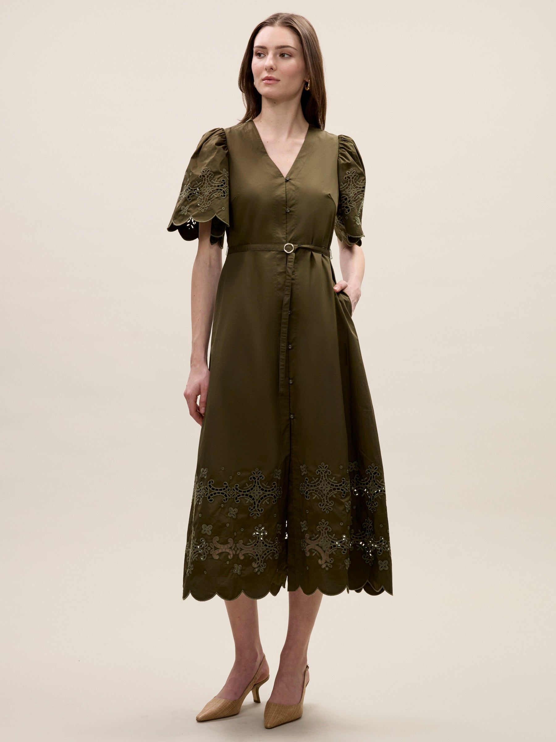  Raquel Twill Dress in Olive by Rebecca Taylor