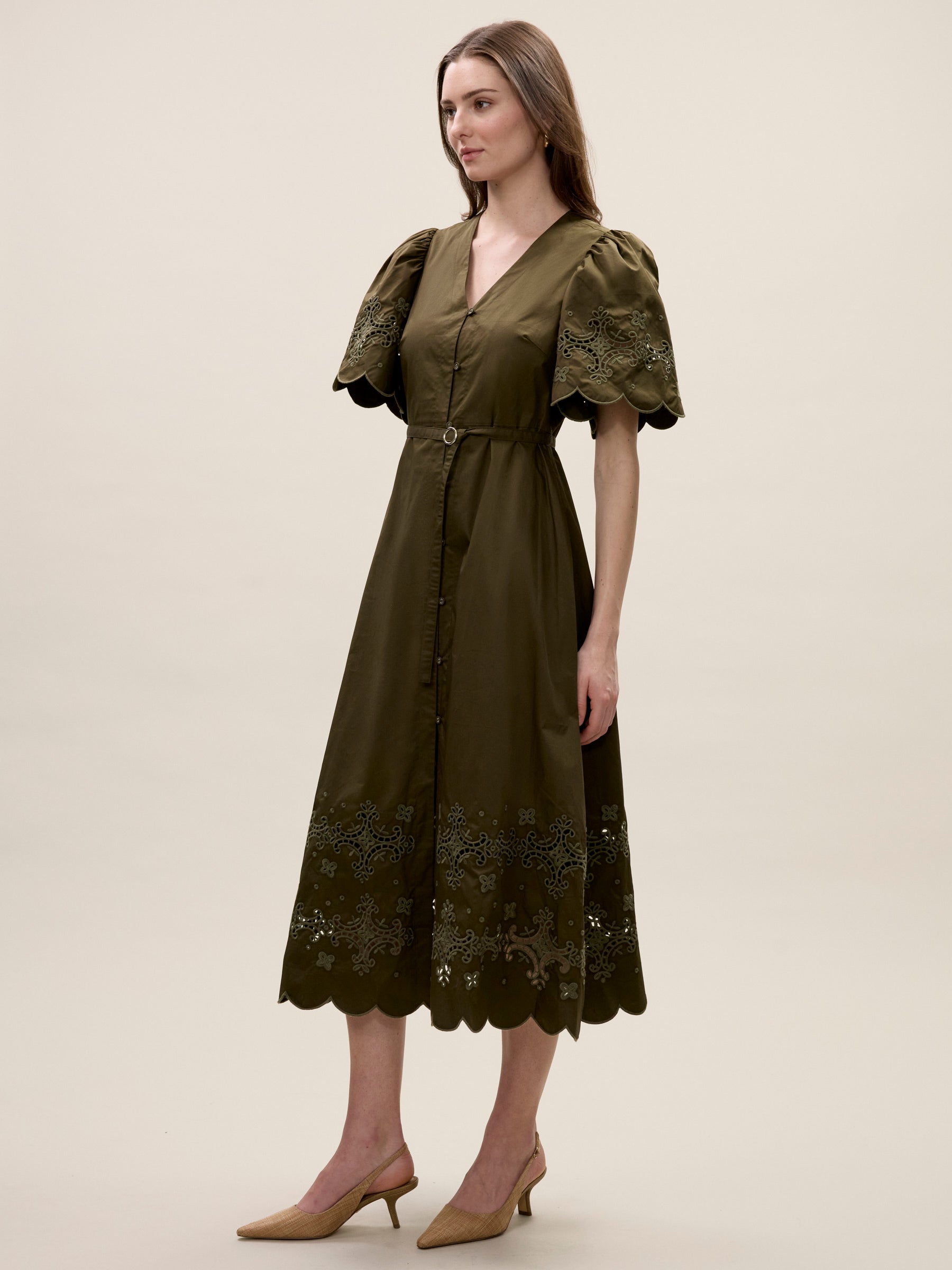  Raquel Twill Dress in Olive by Rebecca Taylor