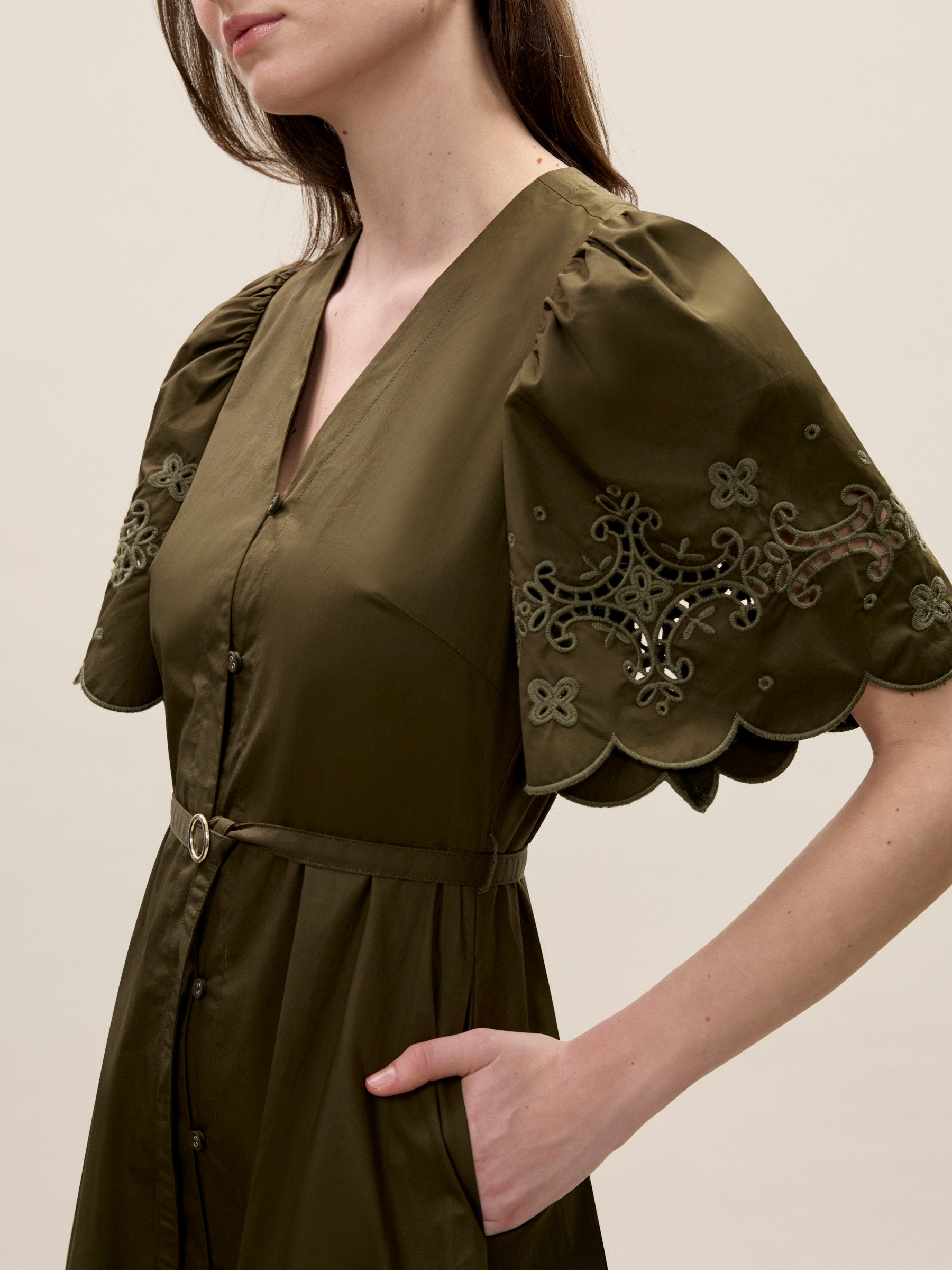  Raquel Twill Dress in Olive by Rebecca Taylor