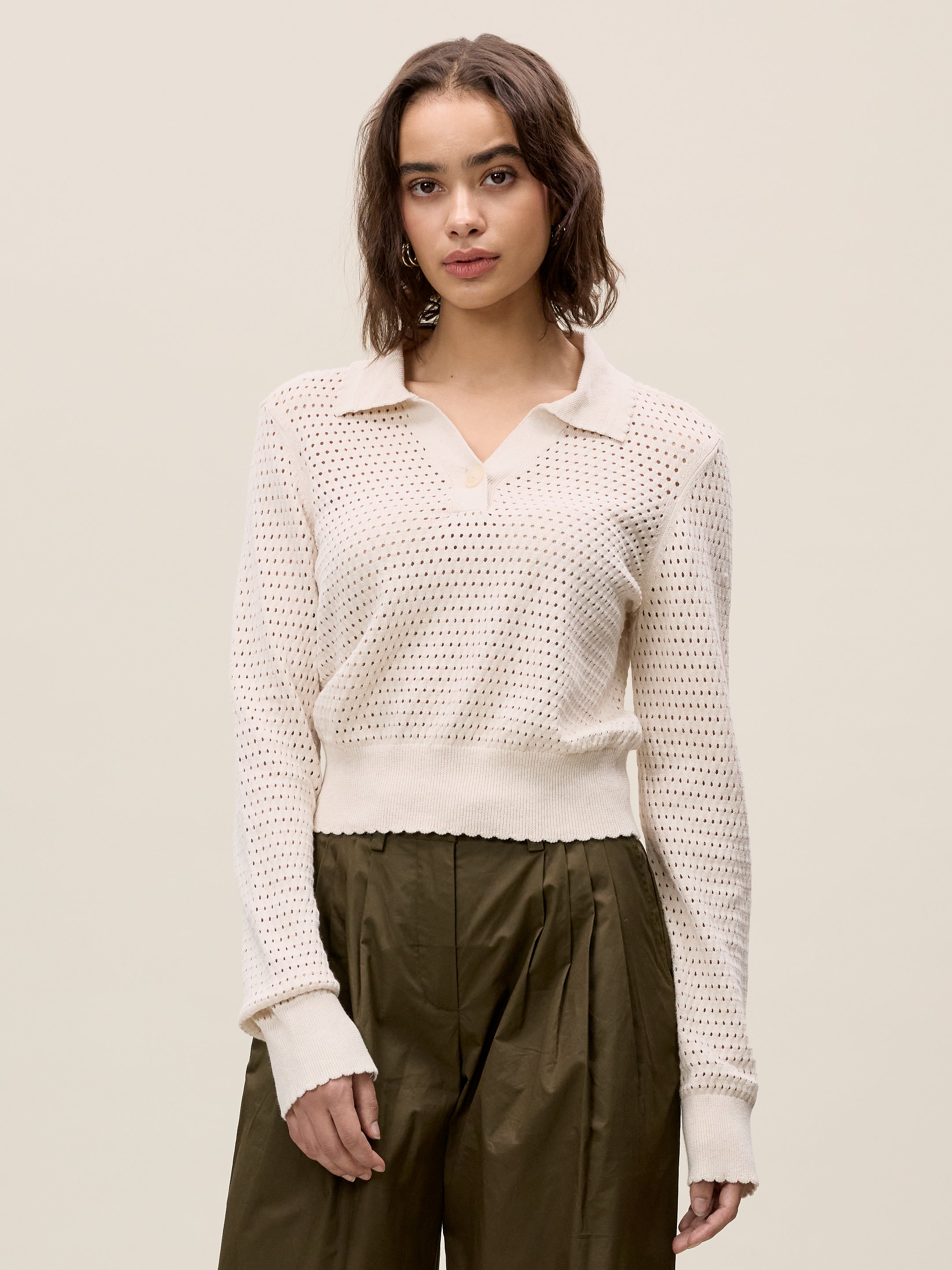  Fern Knit Sweater in Beige by Rebecca Taylor