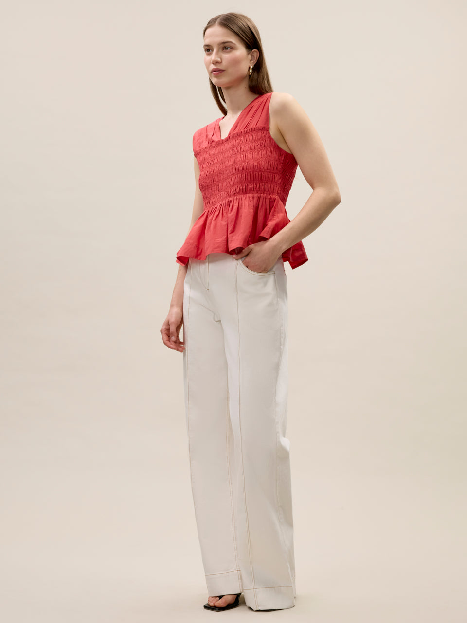  Merrick Silk Cotton Top in Scarlet by Rebecca Taylor