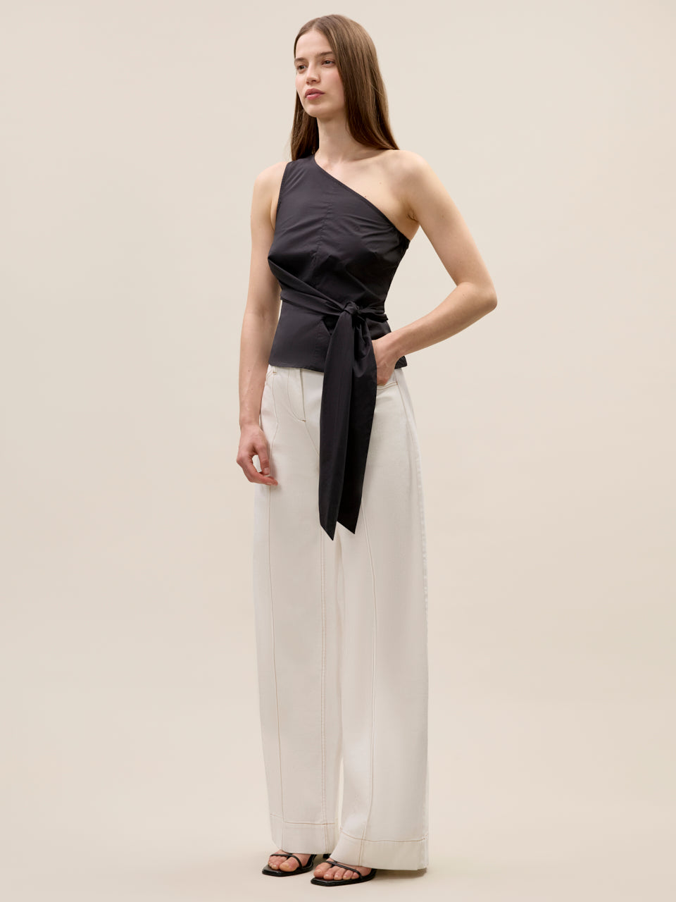  Isla Poplin Top in Black by Rebecca Taylor