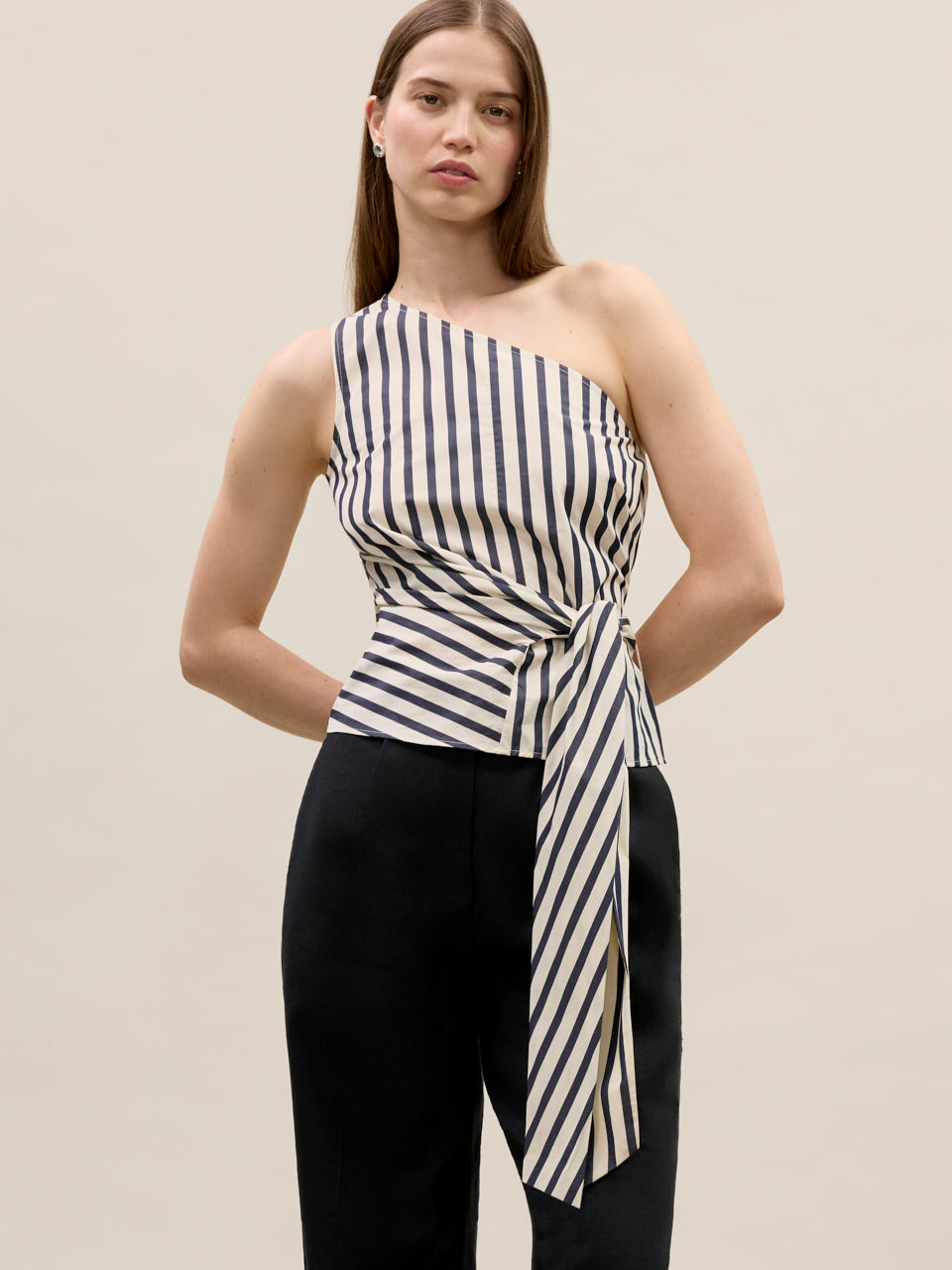  Isla Stripe Poplin Top in Cream Stripe by Rebecca Taylor