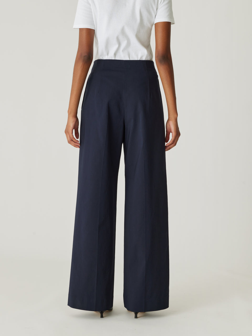 Rebecca Taylor Refined Sateen Wide Leg Cotton Trouser in Dark Navy