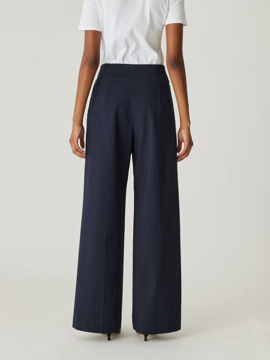 Refined Sateen Wide Leg Cotton Trouser