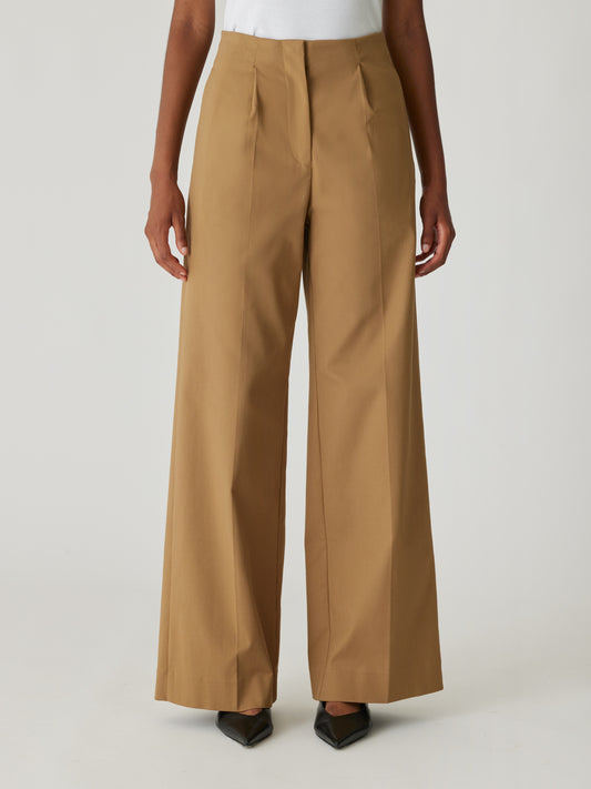 Refined Sateen Wide Leg Cotton Trouser