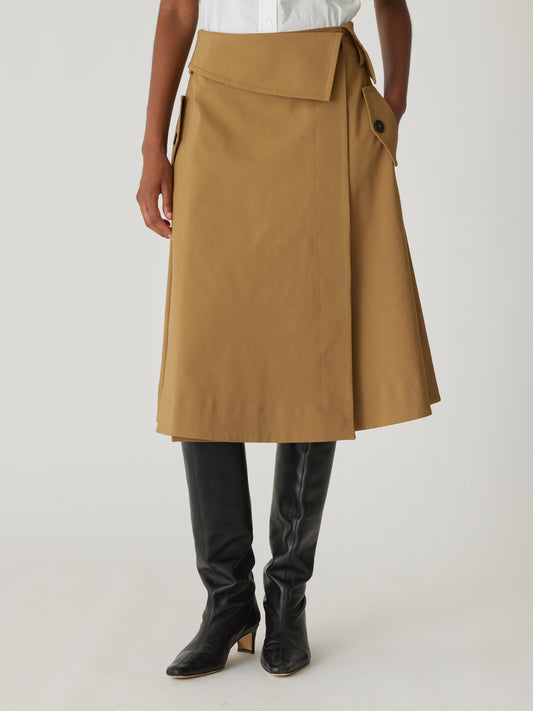 Refined Sateen Foldover Wrap Skirt