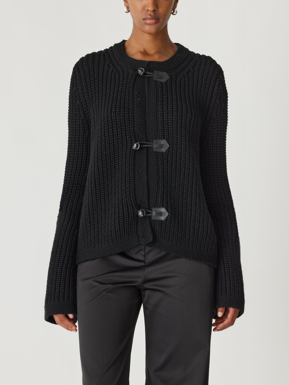 Rebecca Taylor Novelty Wool Toggle Cardi in Black