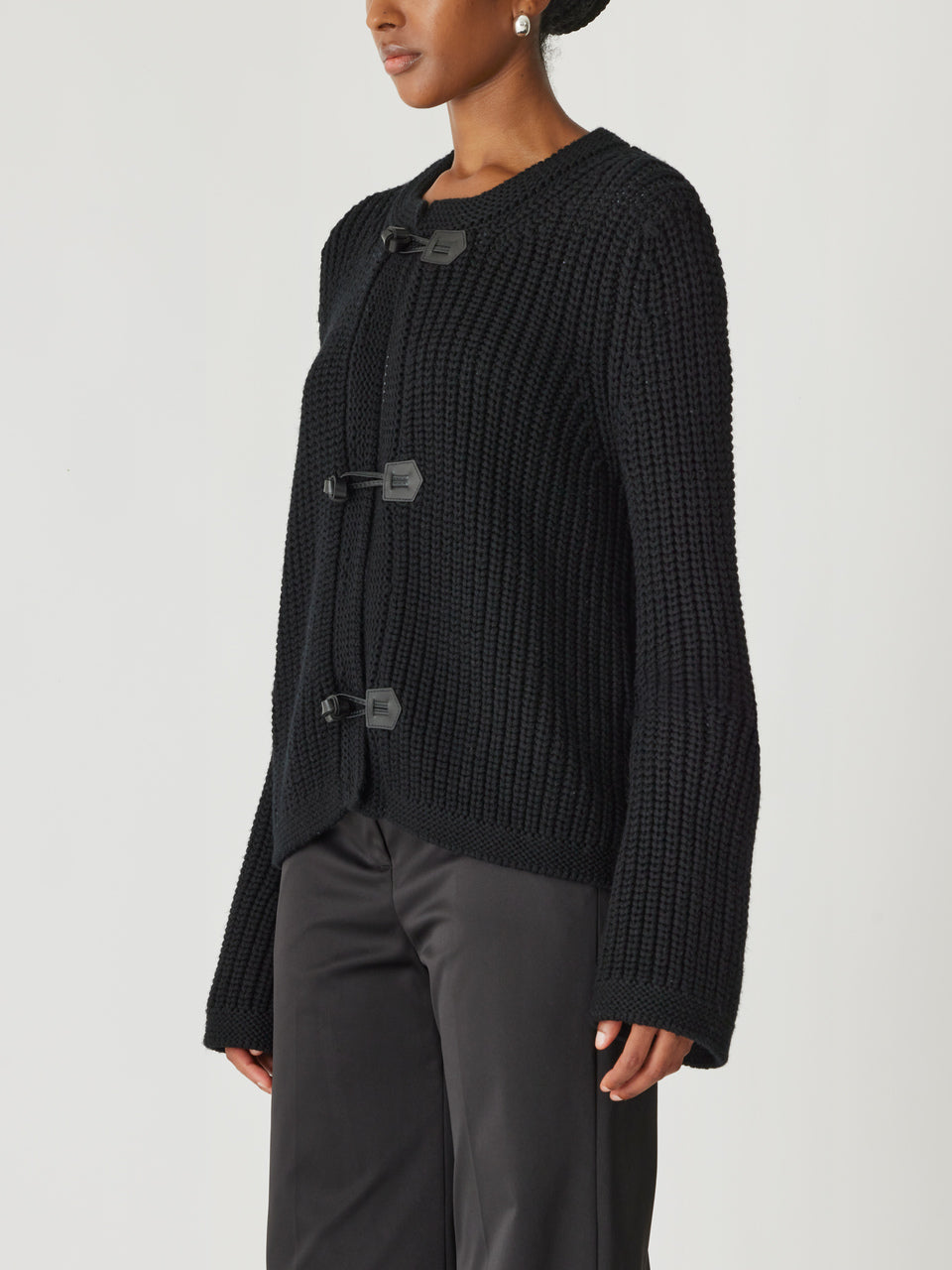 Rebecca Taylor Novelty Wool Toggle Cardi in Black