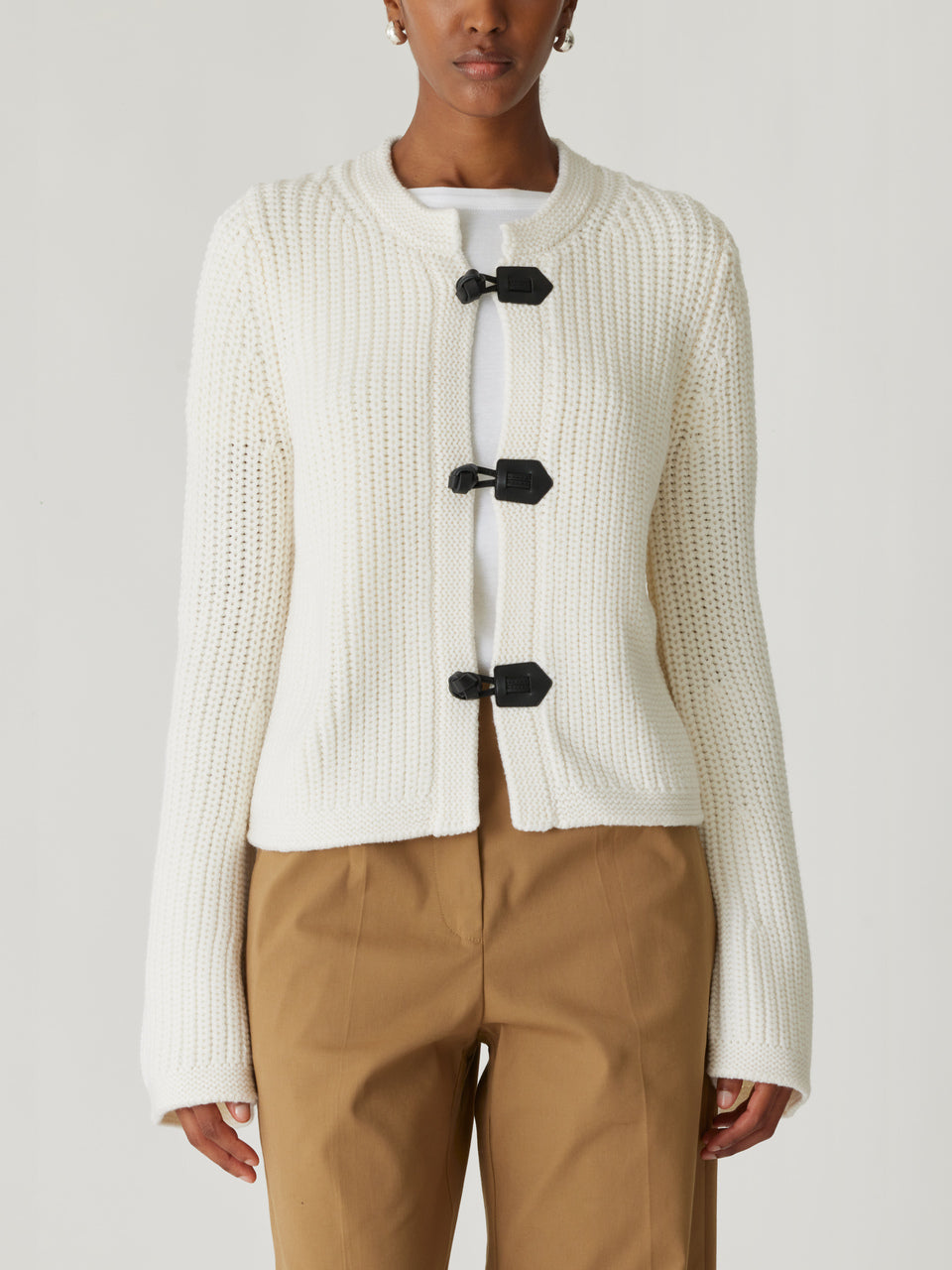 Rebecca Taylor Novelty Wool Toggle Cardi in Cream