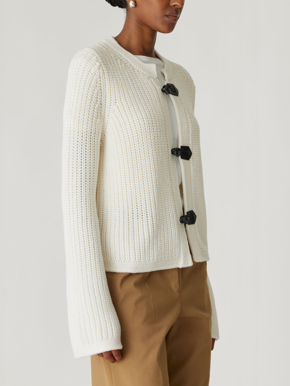 Rebecca Taylor Novelty Wool Toggle Cardi in Cream