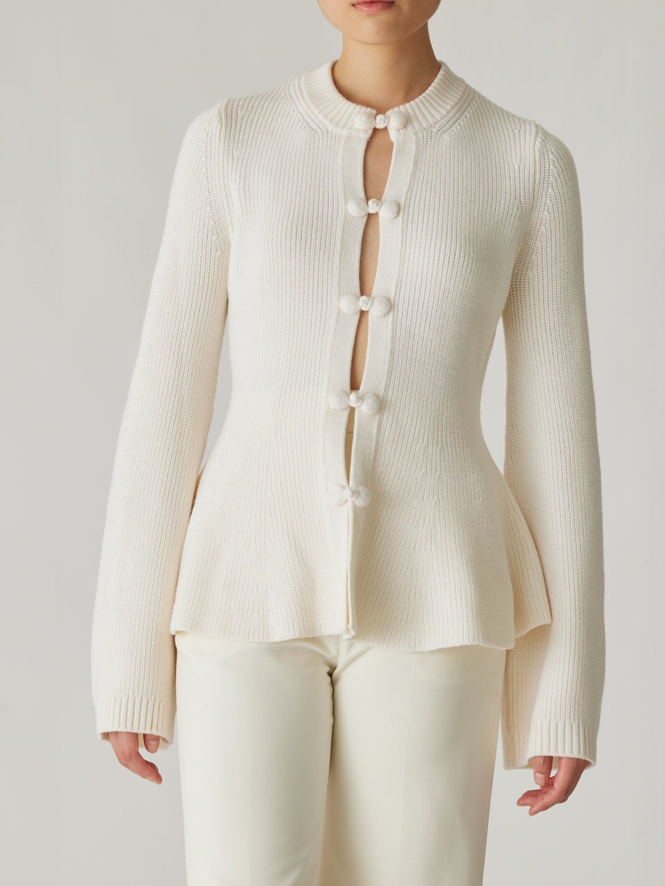 Rebecca Taylor Novelty Wool Peplum Cardi in Cream