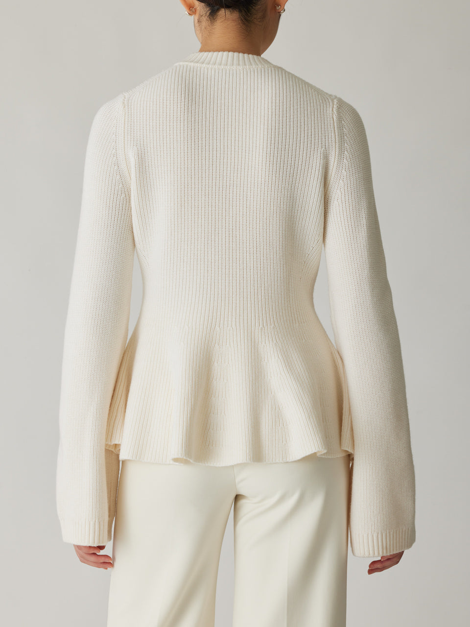 Rebecca Taylor Novelty Wool Peplum Cardi in Cream