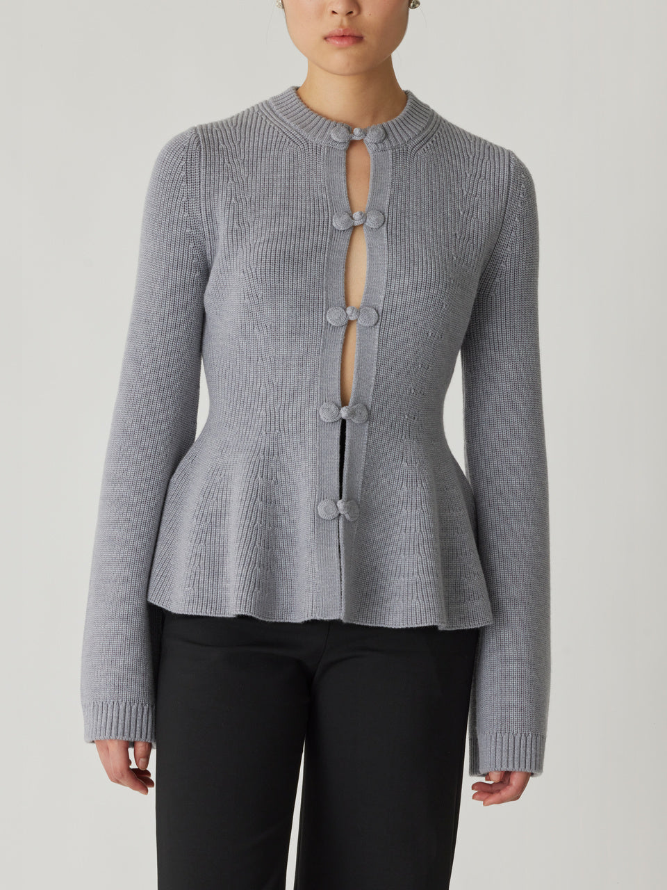 Rebecca Taylor Novelty Wool Peplum Cardi in Medium Heather Grey