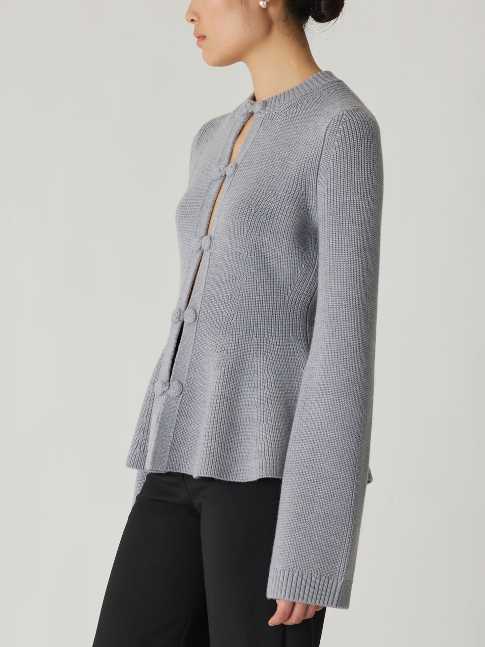 Rebecca Taylor Novelty Wool Peplum Cardi in Medium Heather Grey