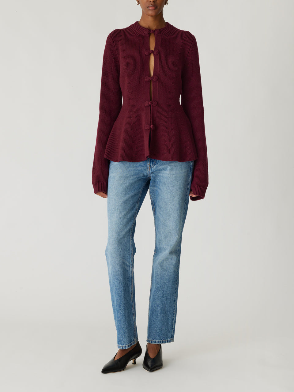 Rebecca Taylor Novelty Wool Peplum Cardi in Plum