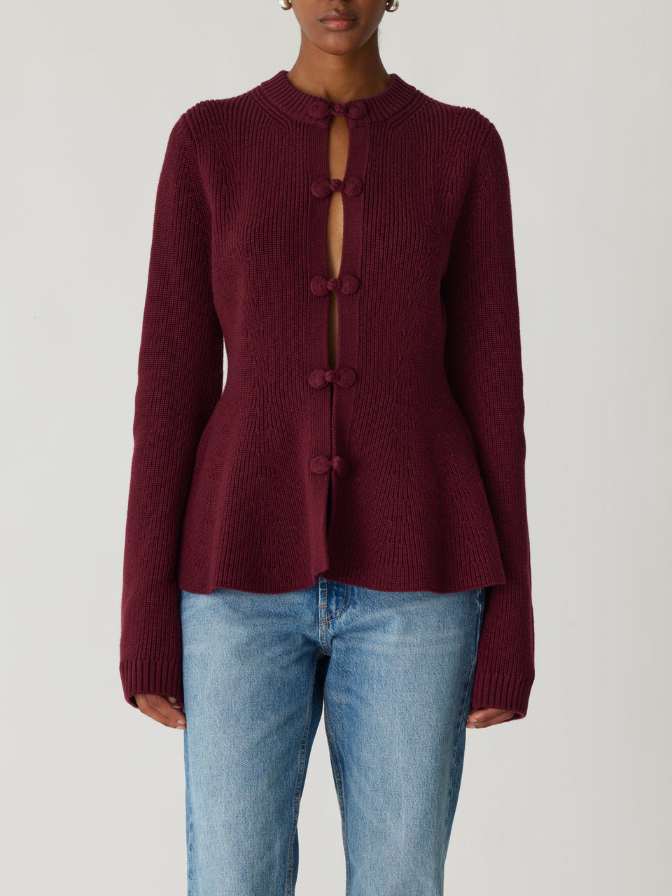 Rebecca Taylor Novelty Wool Peplum Cardi in Plum