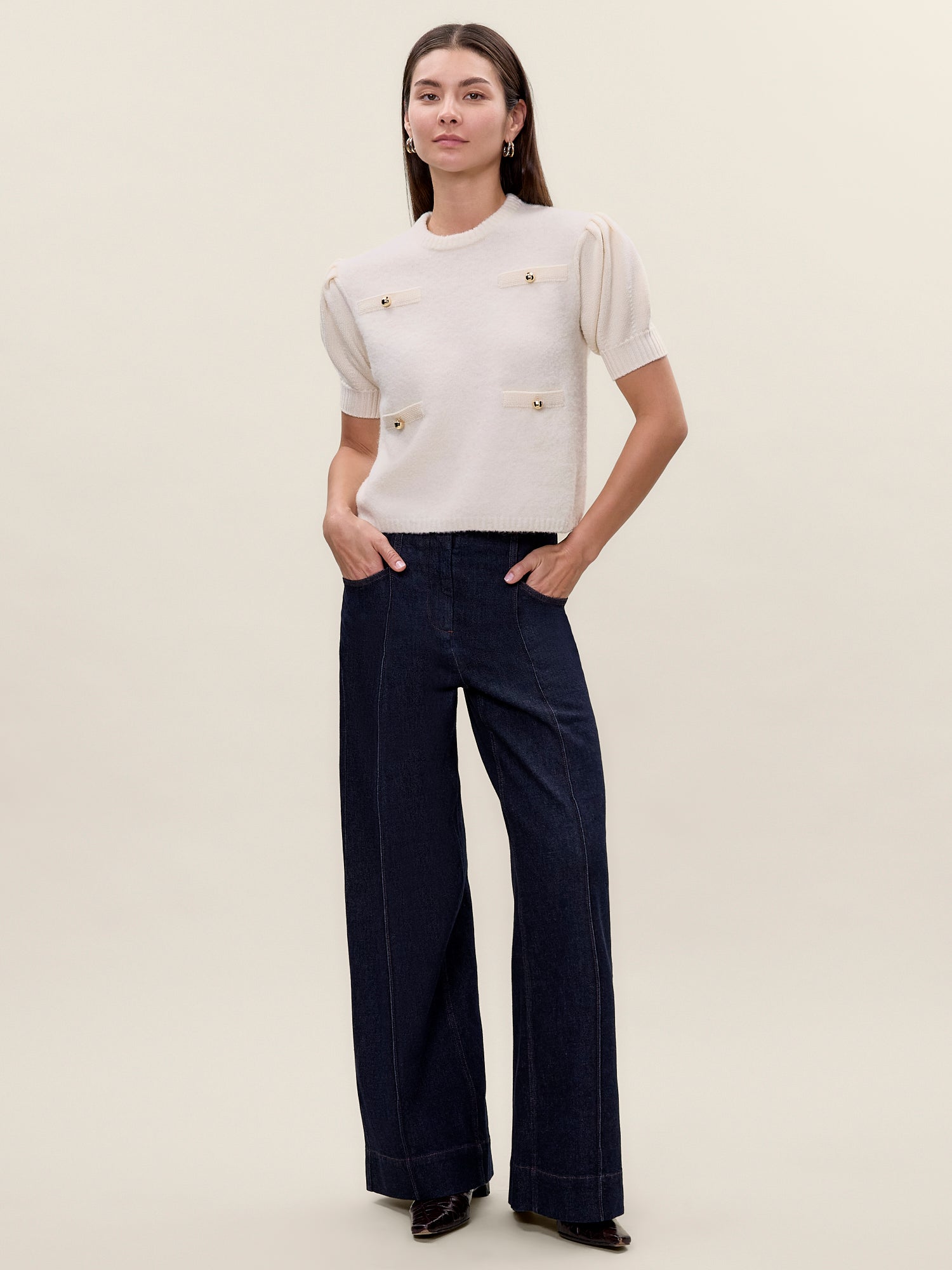  Boucle Texture Sweater in Cream by Rebecca Taylor
