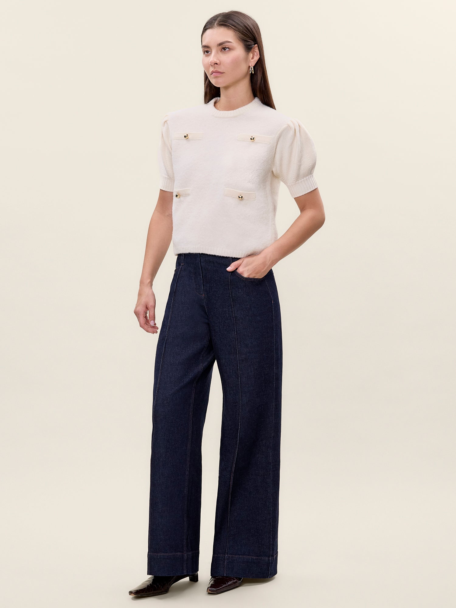  Boucle Texture Sweater in Cream by Rebecca Taylor