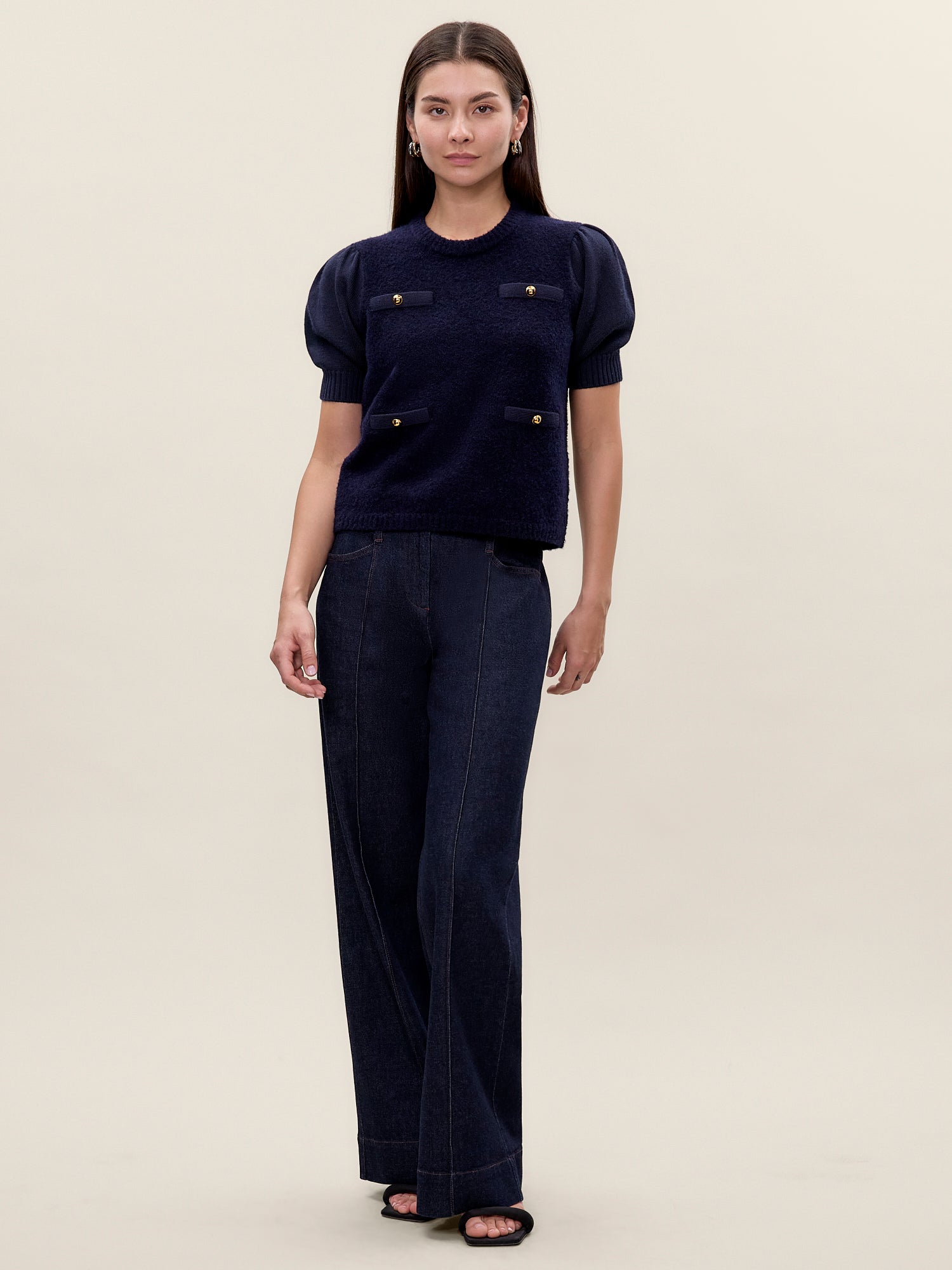  Boucle Texture Sweater in Dark Navy by Rebecca Taylor