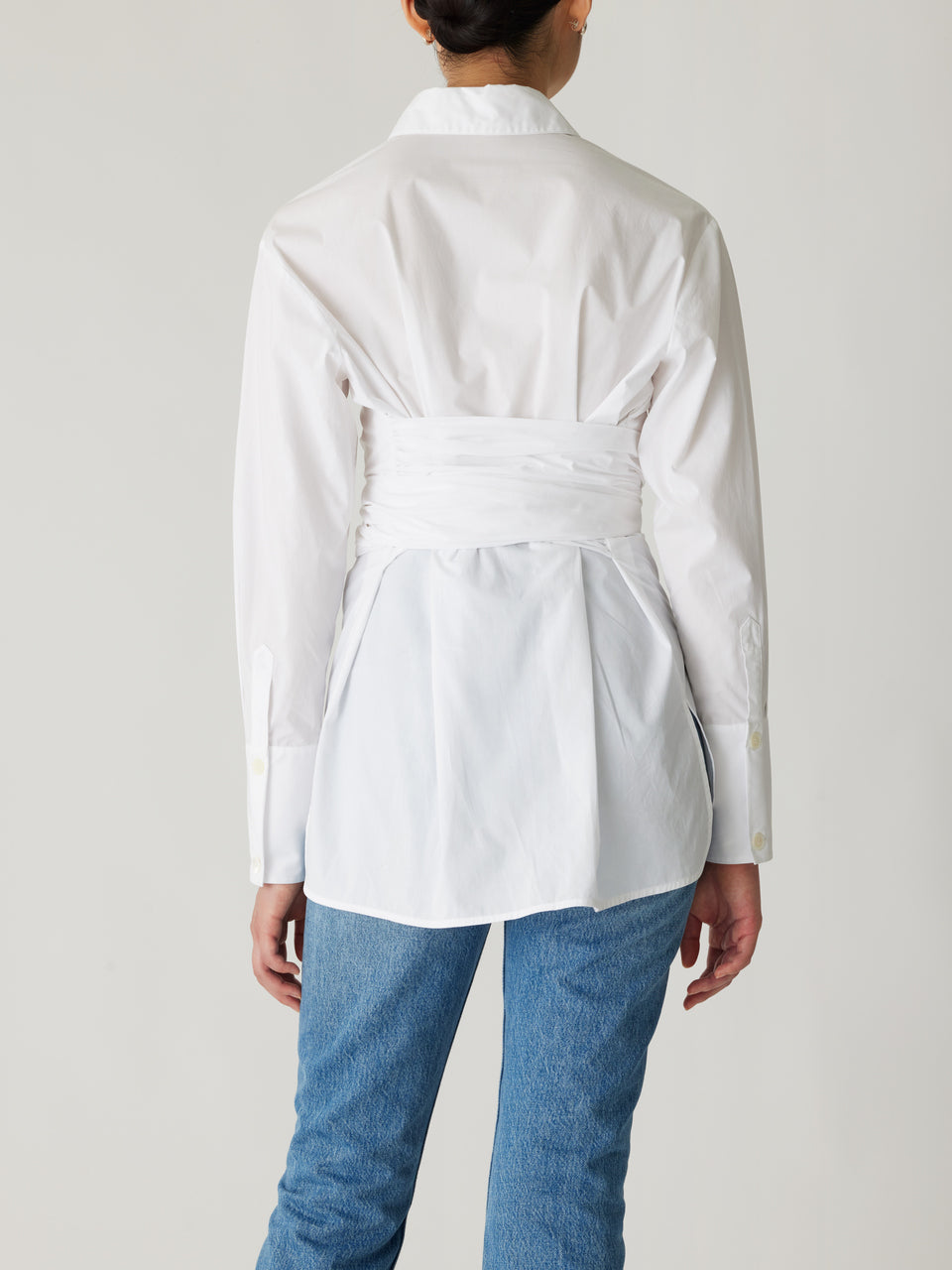 White Button-Up Long-Sleeve Blouse Poplin Wrap Blouse in Milk by Rebecca Taylor