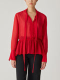 Covered Button Tie Front Blouse