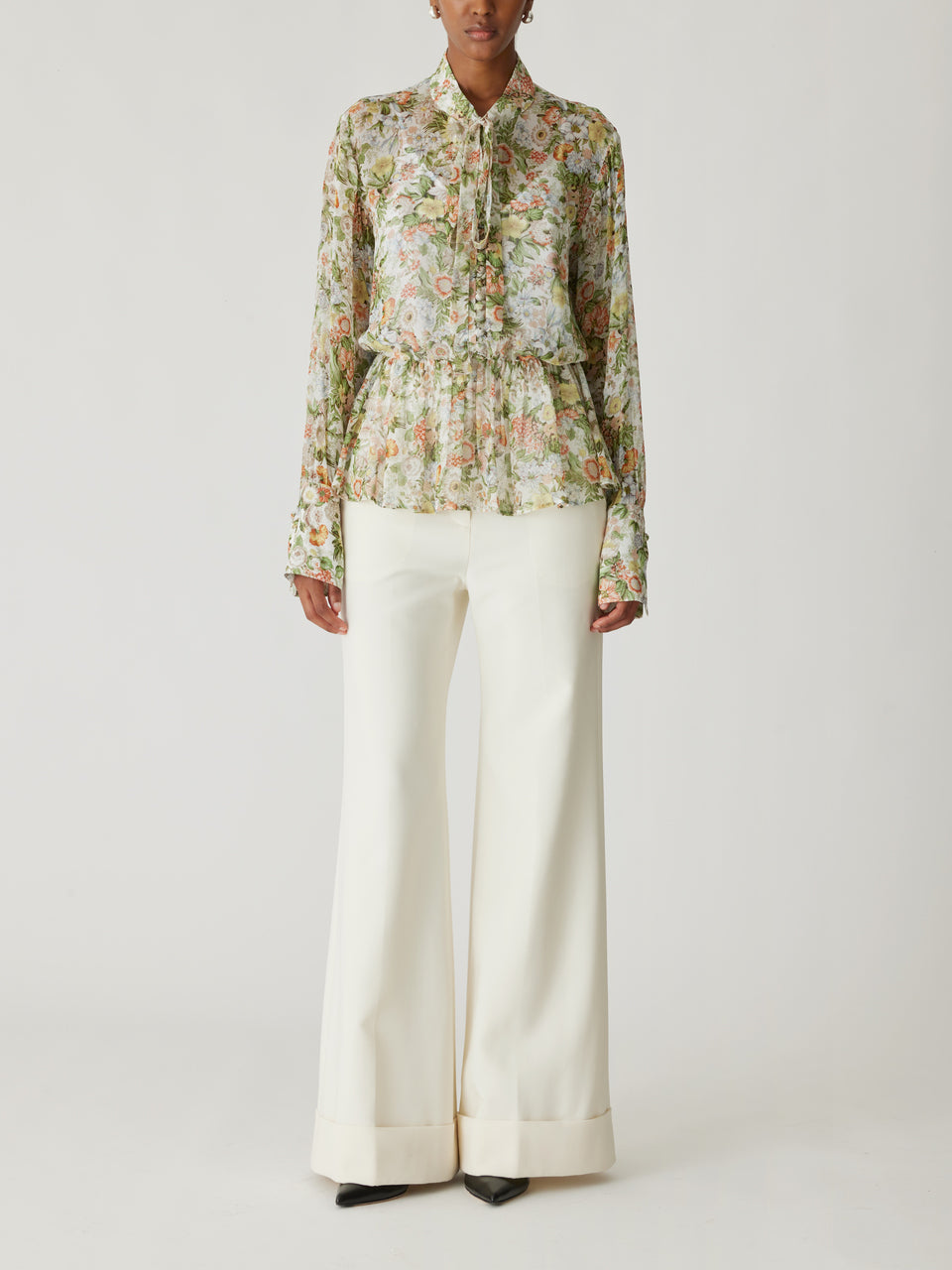 Floral Viscose Peplum Blouse All Over Floral On Viscose Chiffon Tie Front Blouse in Floral Multi by Rebecca Taylor