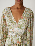 Floral All Over On Viscose Chiffon Blouson Sleeve Midi Dress