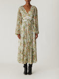 Floral All Over On Viscose Chiffon Blouson Sleeve Midi Dress