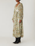 Floral All Over On Viscose Chiffon Blouson Sleeve Midi Dress