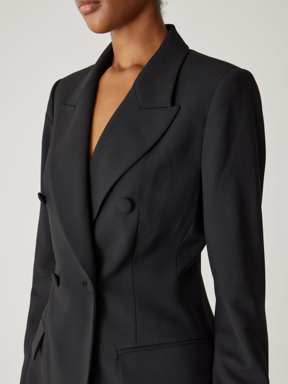 Rebecca Taylor Calvary Twill Double Breasted Blazer in Black