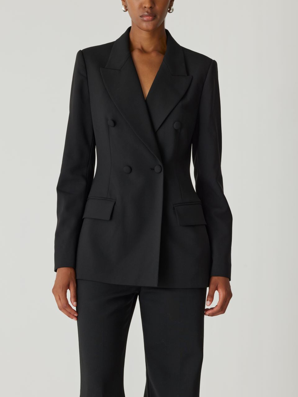 Black Calvary Twill Structured Blazer Calvary Twill Double Breasted Blazer in Black by Rebecca Taylor