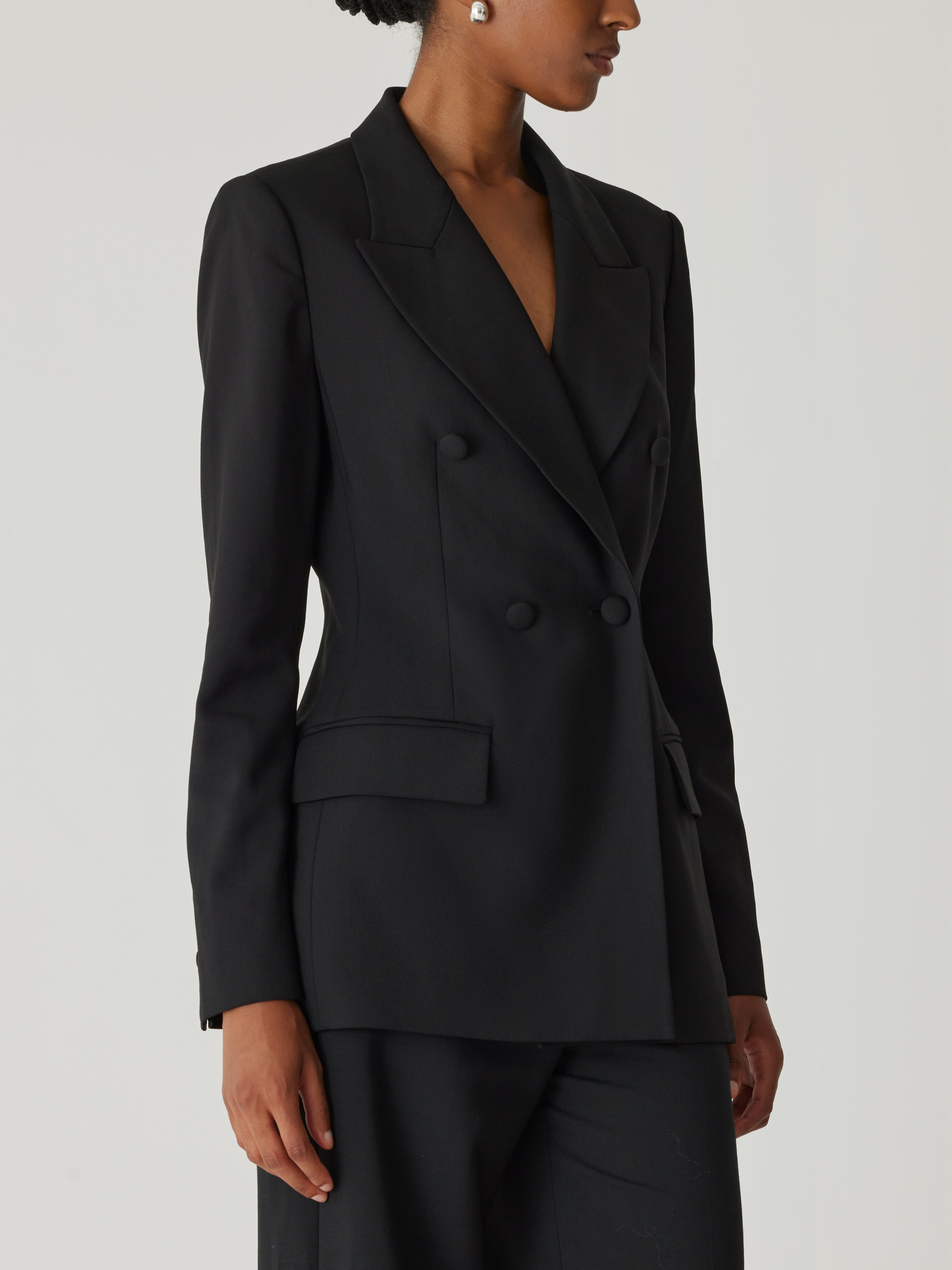 Rebecca Taylor Calvary Twill Double Breasted Blazer in Black