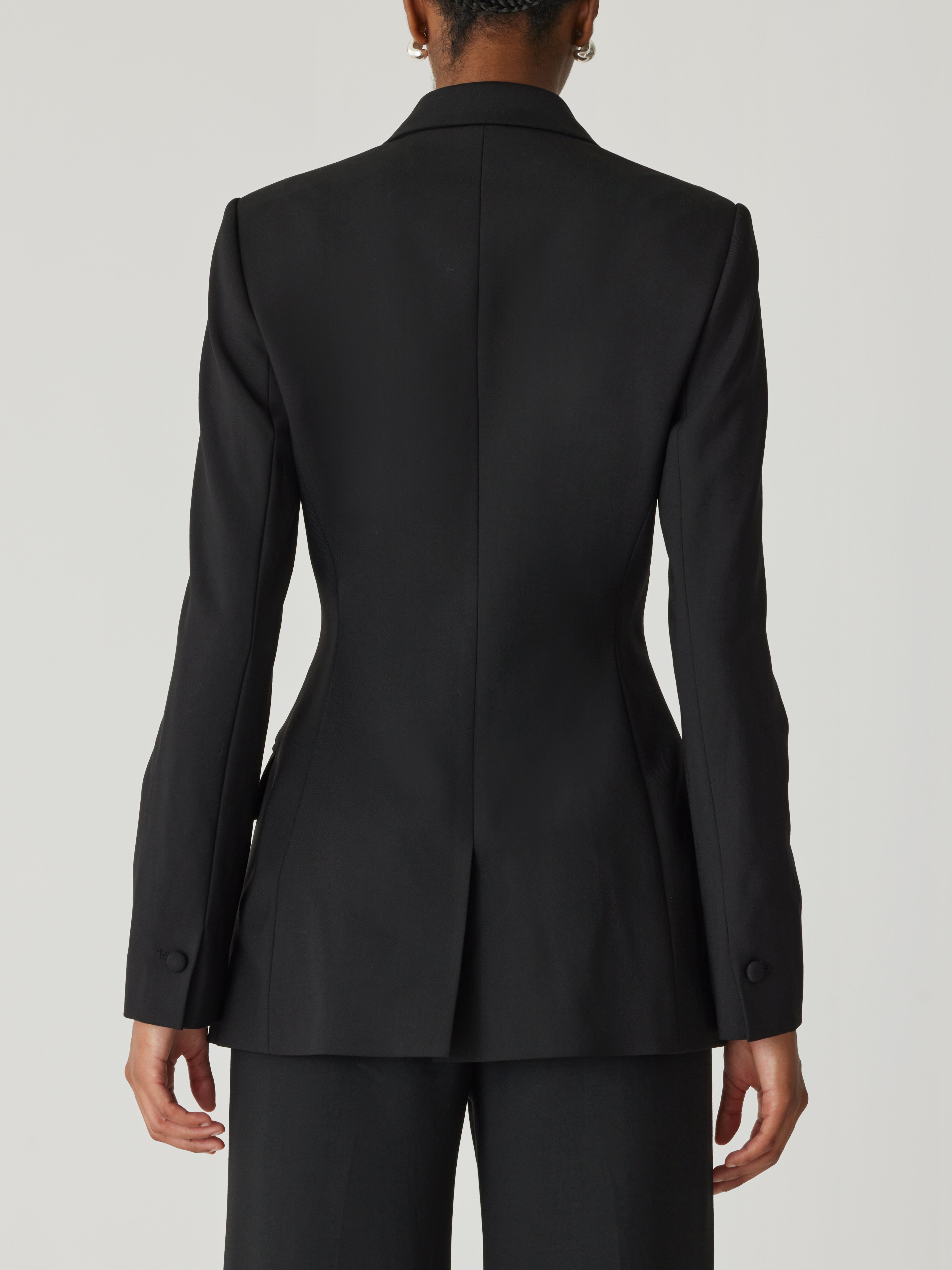 Black Calvary Twill Structured Blazer Calvary Twill Double Breasted Blazer in Black by Rebecca Taylor